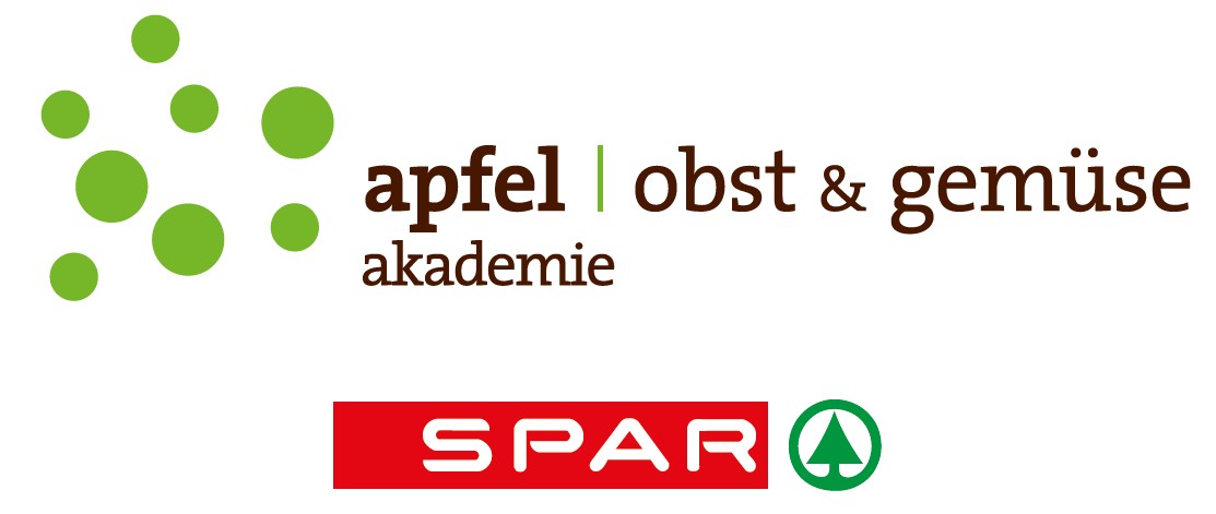 Logo Apfel, Obst & Gemüse Akademie und Logo Firma Spar